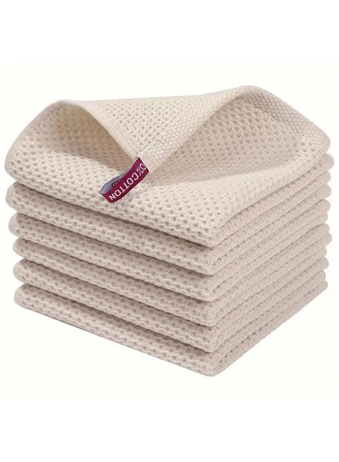 8 Pcs Beige Cotton Waffle Dishcloths Super Soft Absorbent Fast Drying Kitchen Towels - Image 1